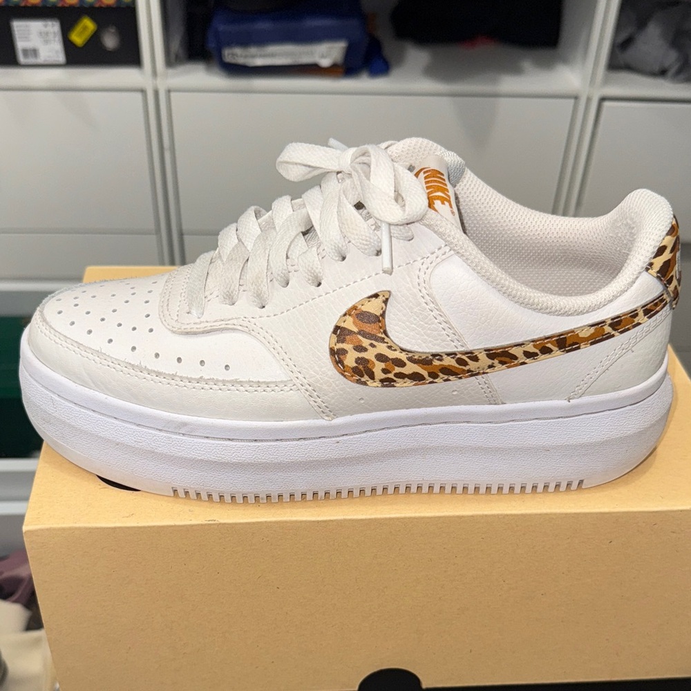 Nike Women's White and Leopard Print Sneakers